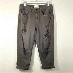 Garage Boyfriend Distressed Jeans Khaki Green Sz 7